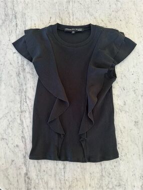 Veronica Beard Black Ruffle Sleeve Top